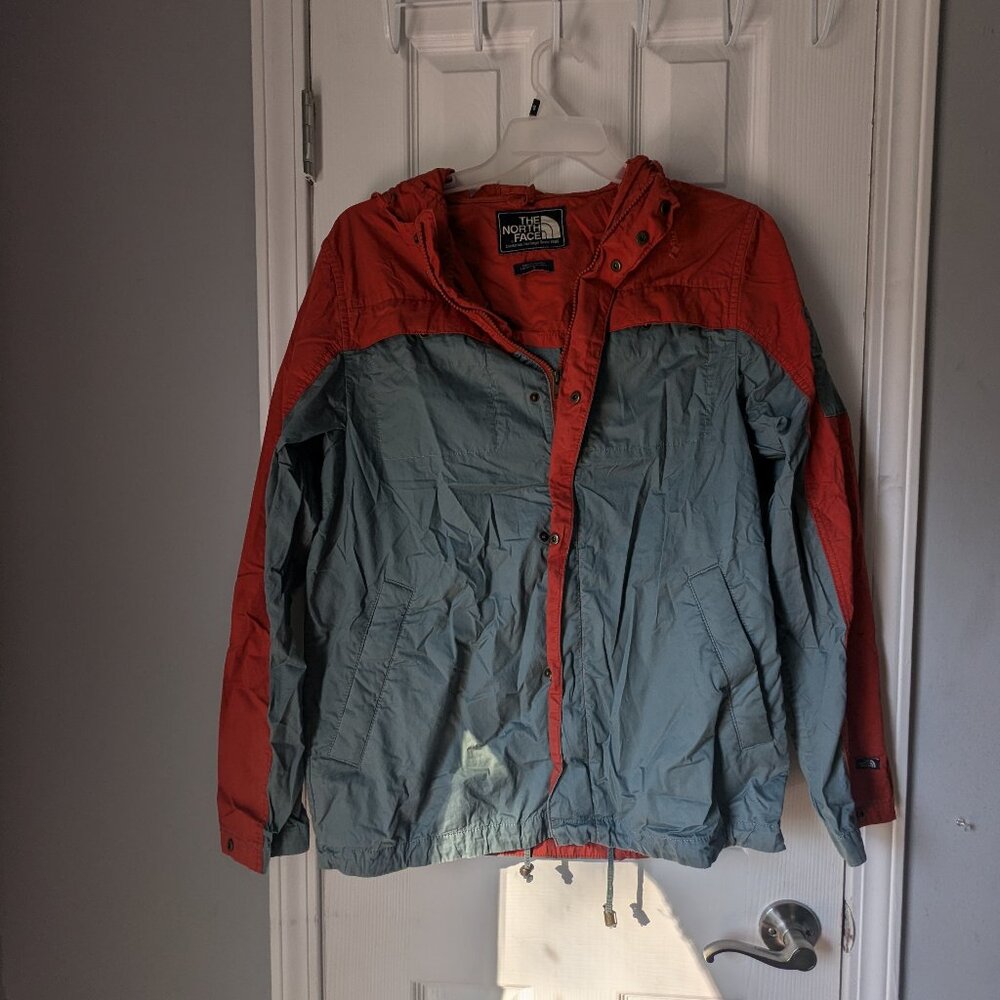 The North Face Jacket, Size S, Orange and Grey, Multiple Pockets, Double Zipper